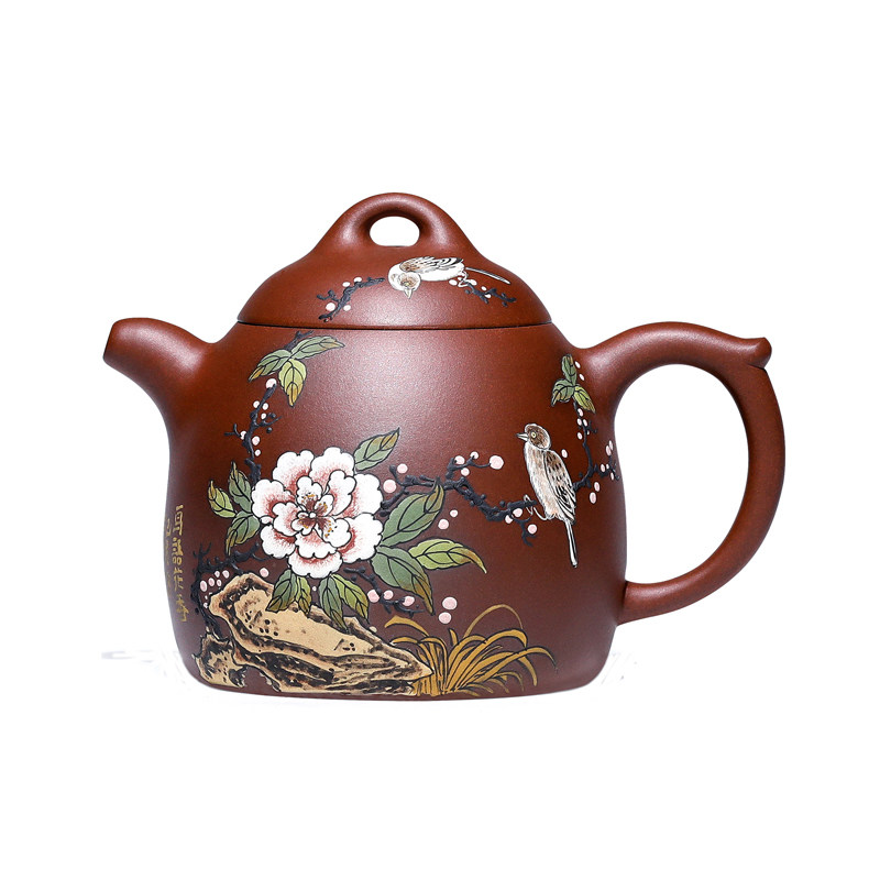 紫砂大师张小岭 纯手工紫砂壶底槽清茶具单壶家用泡茶壶花鸟 秦权