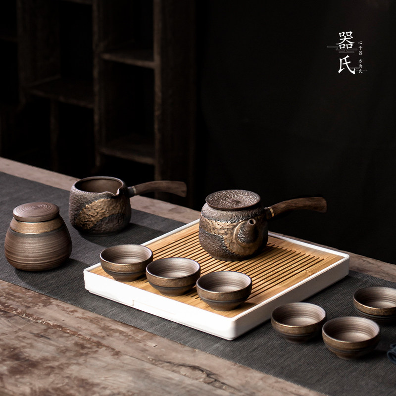 器氏陶瓷侧把壶功夫茶具套装家用简约储水干泡盘粗陶整套茶壶茶杯
