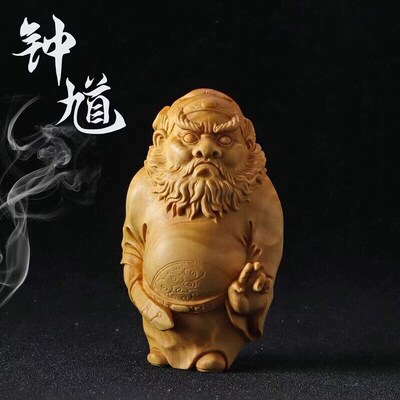 小叶黄杨木雕降魔钟馗降妖除魔招财手把玩件实木中式工艺礼品