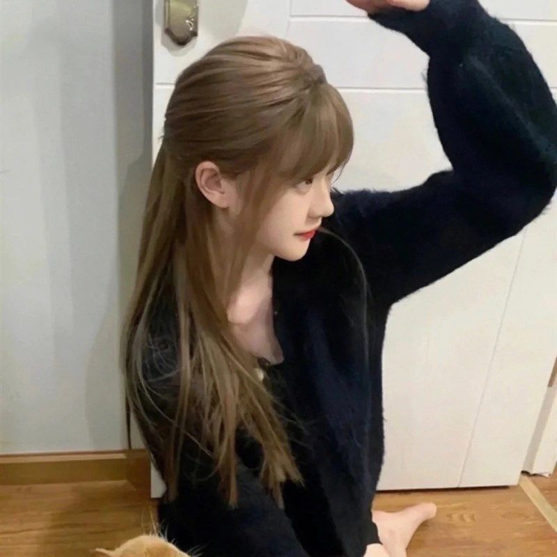 黑色草莓假发女长发冷棕色漫画刘海长直发网红齐刘海甜美jk全头套