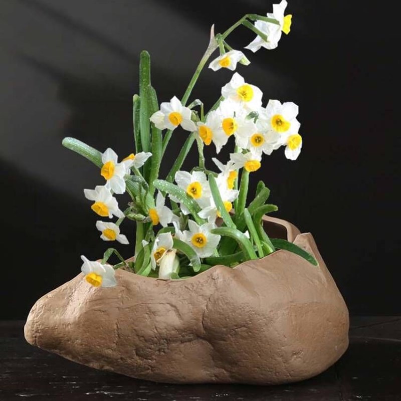 仿石头铜钱草无孔花盆陶瓷水培睡莲碗莲水仙创意大号水养植物鱼缸
