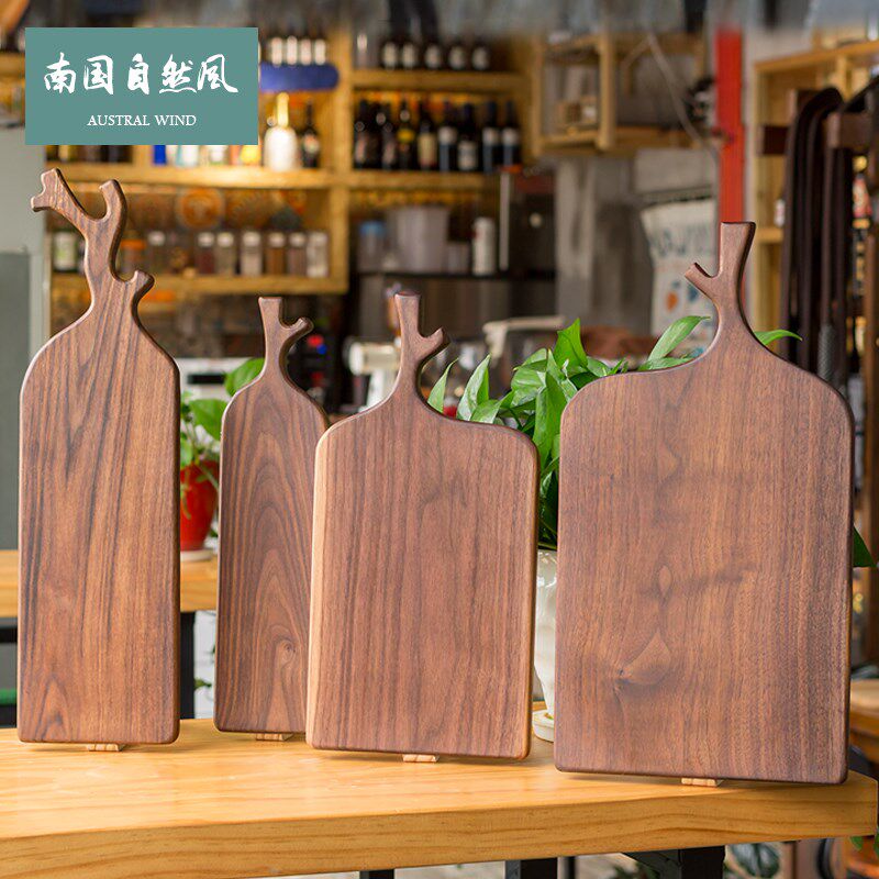 咖啡蛋糕面包托盘早餐盘子披萨木头托盘长方形黑胡桃木切水果砧板