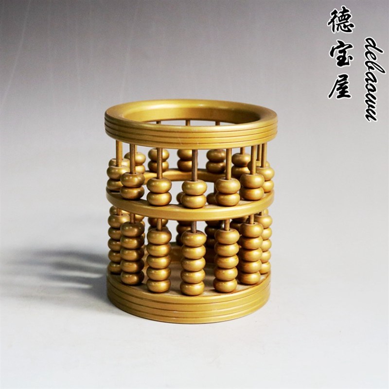 仿古黄铜纯铜笔筒摆件算珠笔筒摆件家居装饰工艺礼品古玩藏品摆件