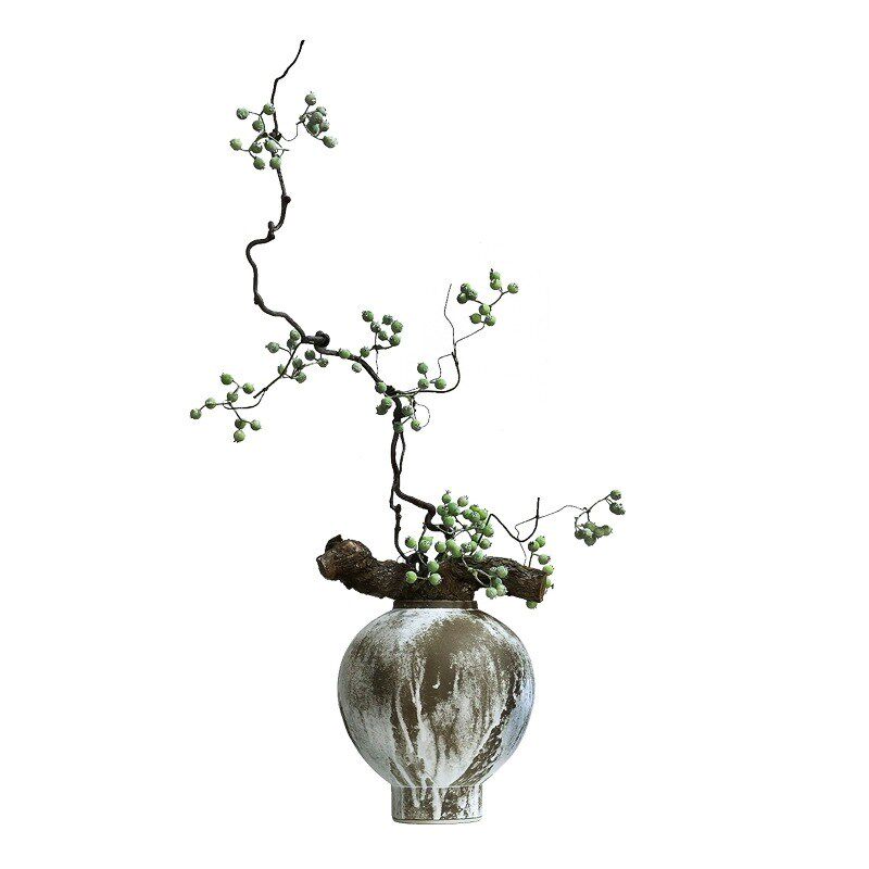 复古粗陶瓷花瓶客厅插干花侘寂风干枝假花茶室新中式玄关禅意摆件