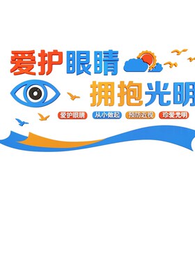 爱护眼睛眼镜店装饰品形象背景墙面贴纸画创意广告海报橱窗玻璃门