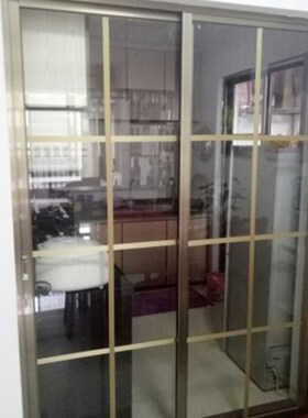 玻璃门拉丝金双面腰线贴 办公室推拉门防撞贴 酒店移门蓝色装饰贴