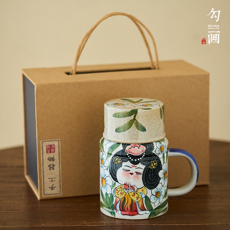 景德镇手绘唐美人小暖壶马克杯办公室闷茶壶陶瓷家用粗陶国潮水杯