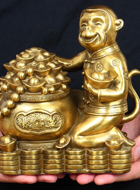 铜猴子摆件黄铜十二生肖猴招财聚宝盆工艺品家居装饰乔迁开业摆设