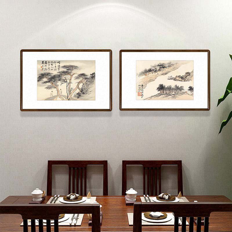 张大千山水画中式客厅背景墙装饰画饭店包间书房茶室走廊过道挂画