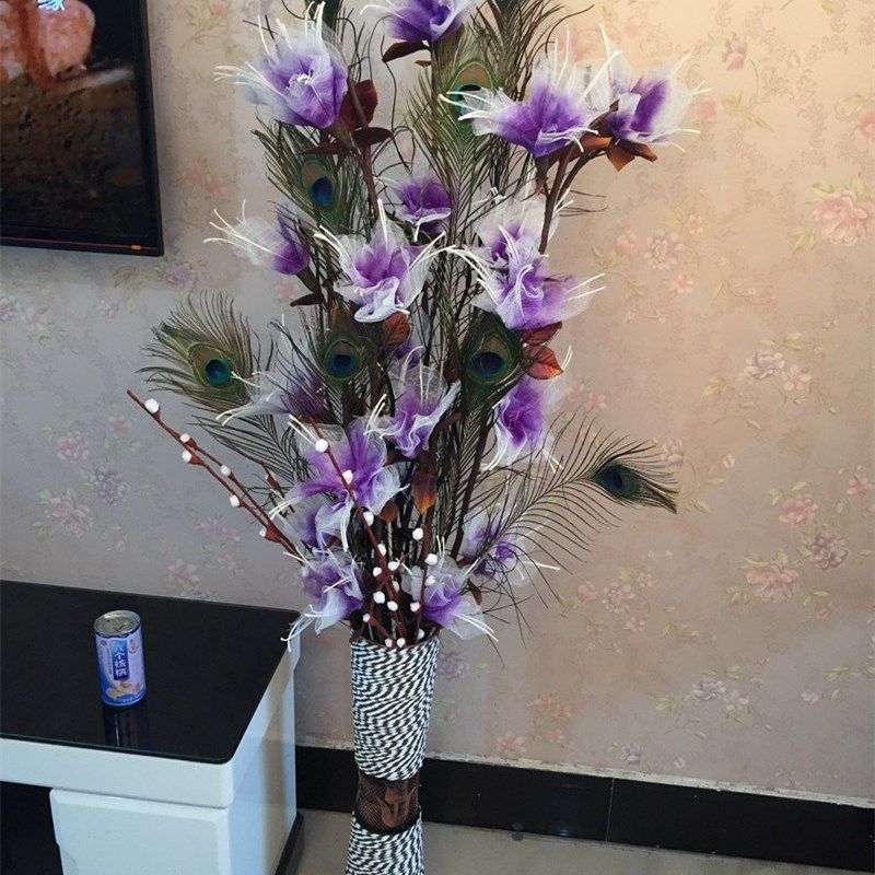 叶脉花 干花 客厅玄关落地花 装饰树枝 曲柳天然孔雀毛叶脉百合