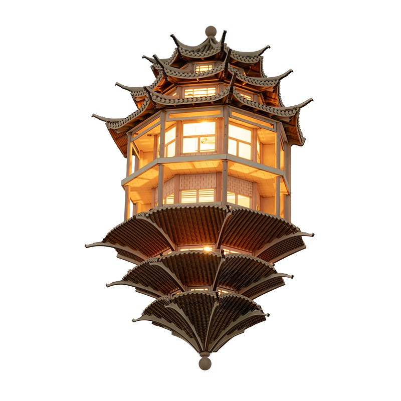 新中式禅意古建筑模型壁饰壁挂样板间酒店大堂售楼处墙面装饰挂件