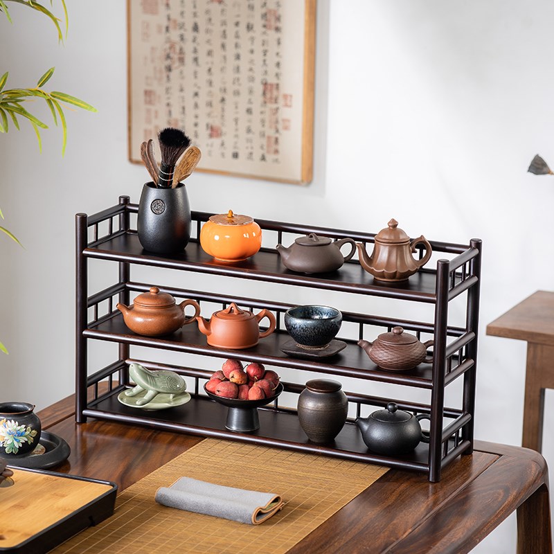 茶架子中式双层茶具杯壶收纳小罐茶叶摆放工艺品展示桌面竹博古架