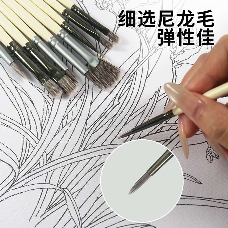 跨境木杆22支尼龙毛画笔套装便携笔帘羊巴皮质水粉丙烯画笔刷子