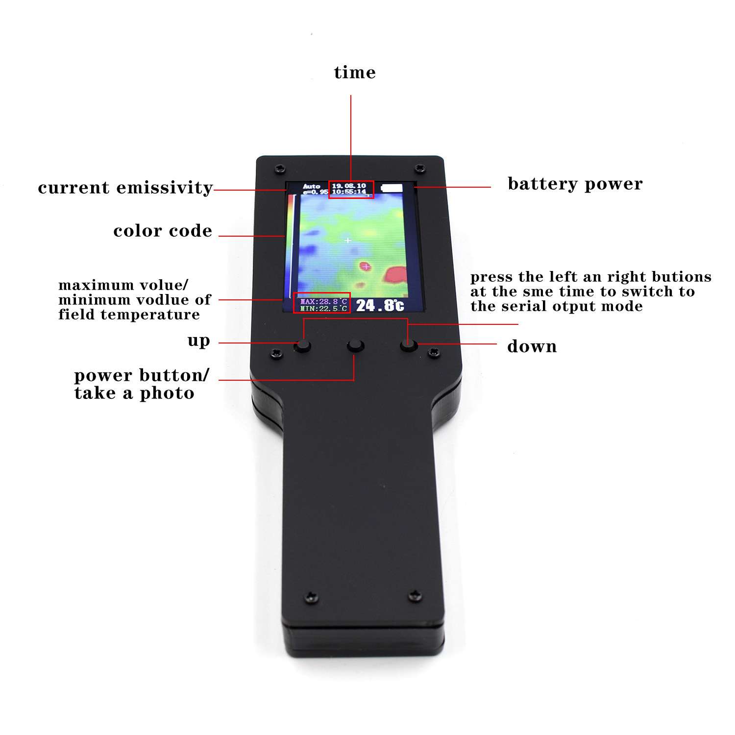 红外热成像MLX90640IR 2.4英寸液晶红外热像仪阵列手持测温热像仪