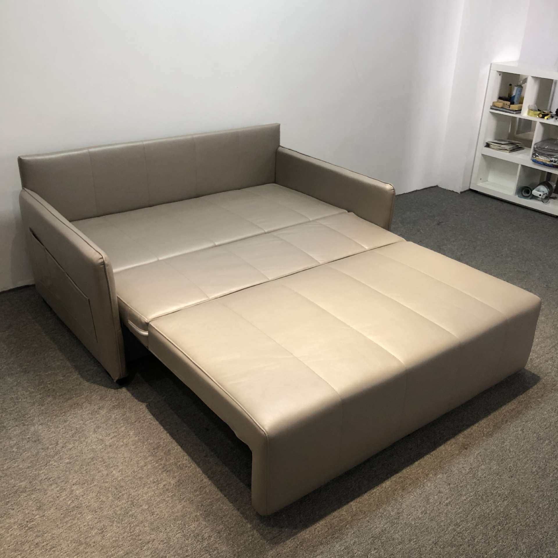 简约现代浅啡色皮艺沙发适用小户型客厅卧室功能两用可储物沙发床