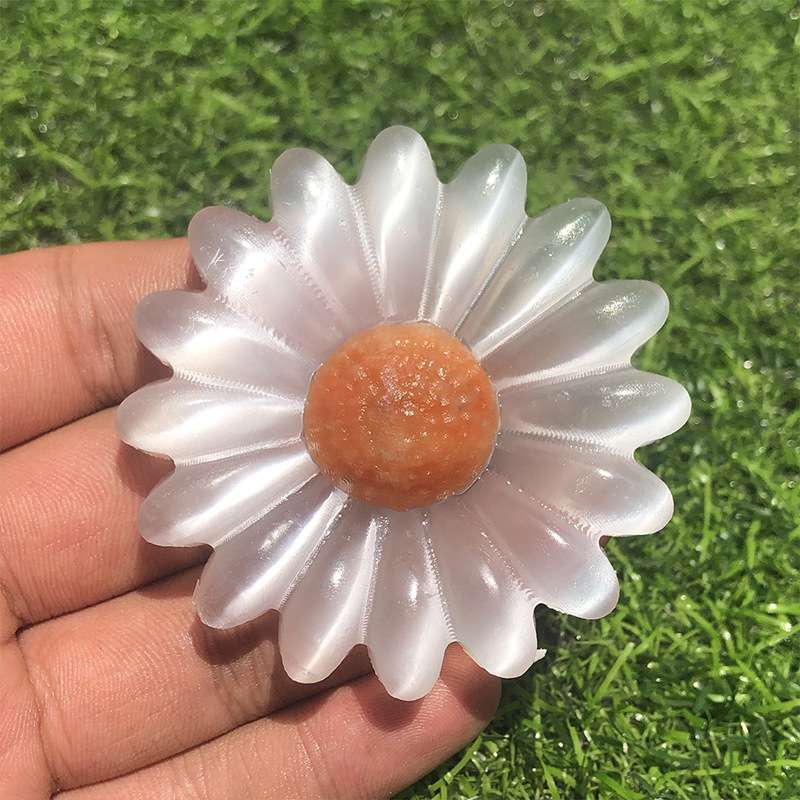 天然水晶原石菊花石膏雕刻件办公桌面摆件布景装饰水晶工艺品