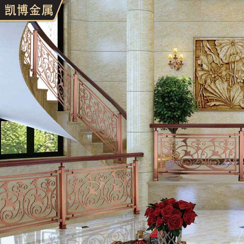 高端镂空雕花楼梯扶手欧式奢华别墅铜铝雕花护栏花板楼梯扶手轻奢