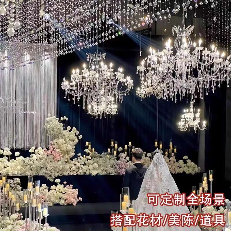 婚庆道具欧式铁艺水晶珠帘吊灯酒店舞台婚礼场地布置装饰灯