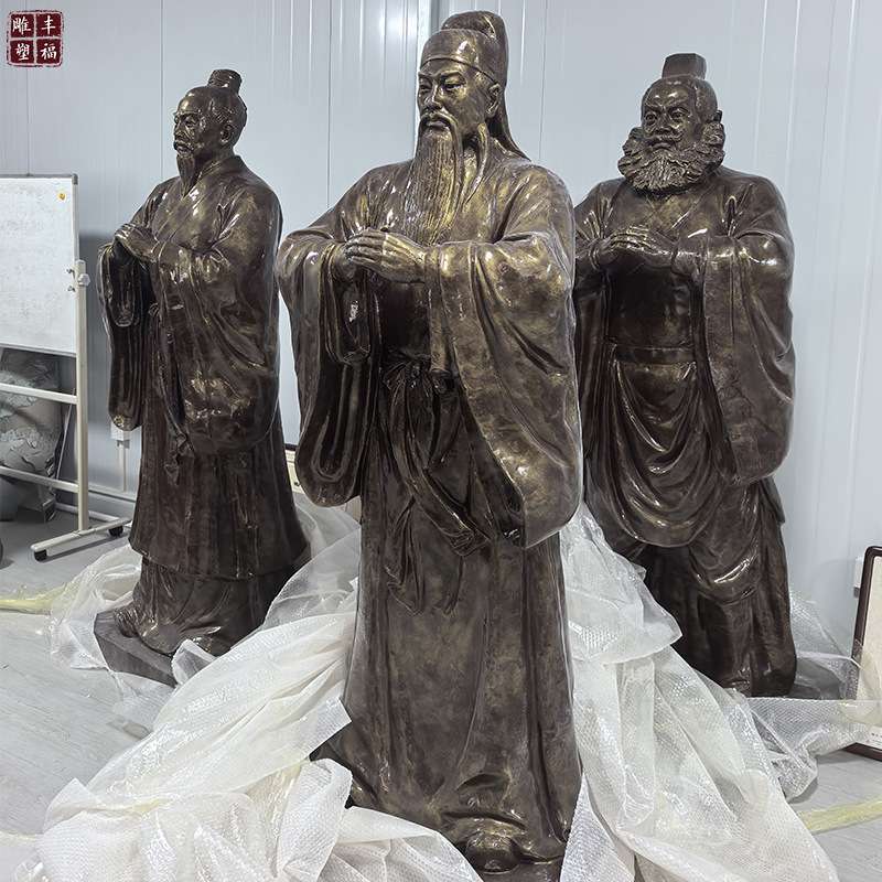 现货供应玻璃钢人物桃园三结义雕塑仿铜古代三国人物树脂雕塑摆件