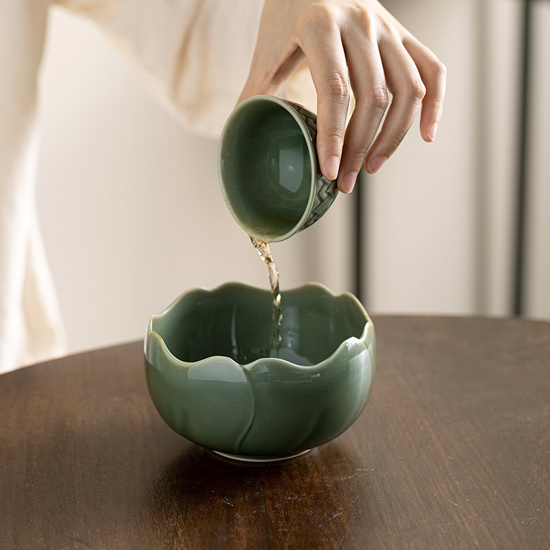 越青莲瓣小建水陶瓷功夫茶具茶洗杯洗茶点盘中式果盘茶渣缸