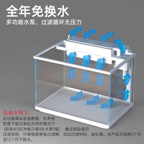 森森新款桌面鱼缸超白玻璃客厅小型家用水族箱生态免换水过滤金鱼