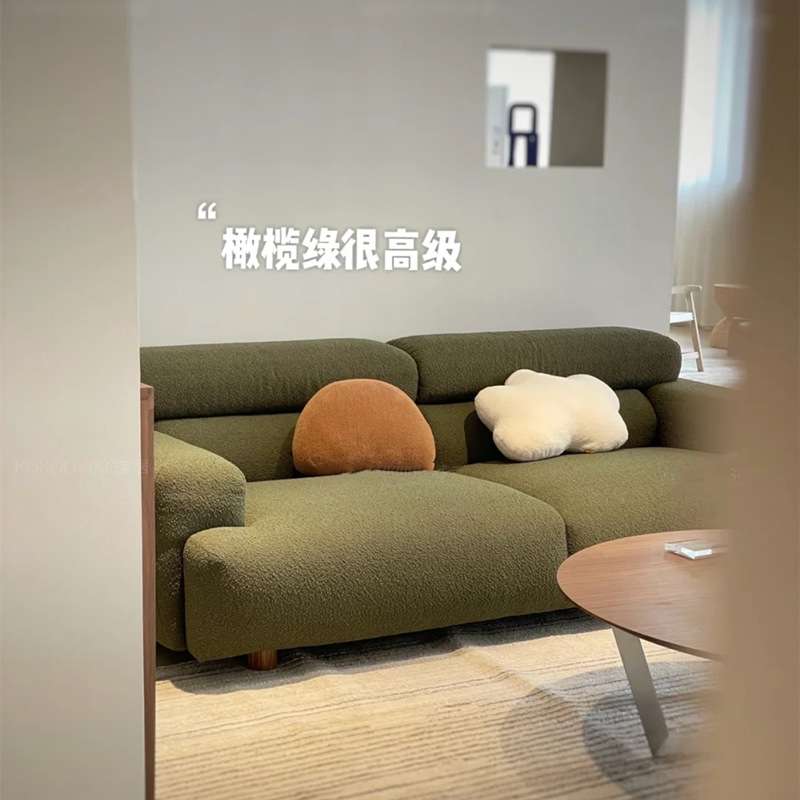 小众设计山I谷沙发 小户型客厅沙发橄榄绿泰迪绒面料布艺沙发整装