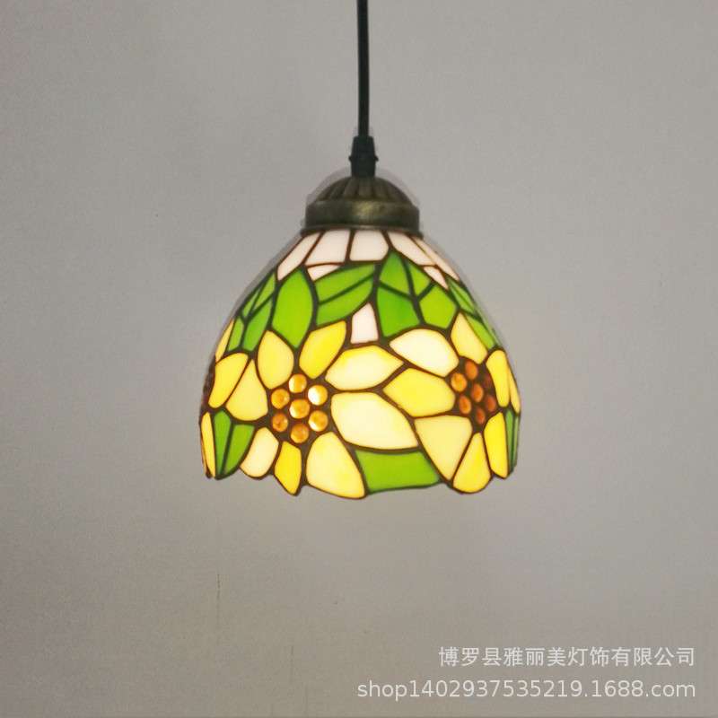 复古地中海创意宝华蒂凡尼彩色玻璃田园餐厅吧台走廊过道三头吊灯