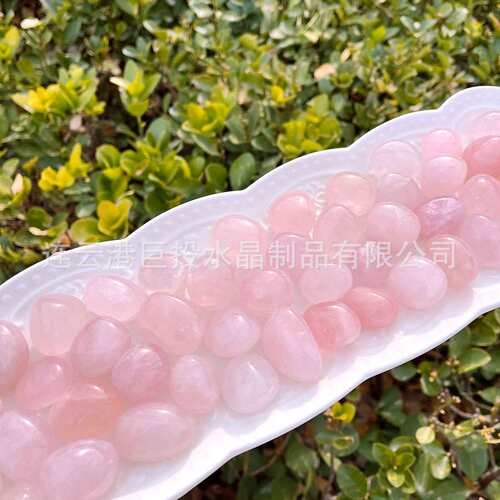 天然粉水晶滚石摆件rose quartz 粉晶翻滚儿童科普淘矿挖宝石欧美