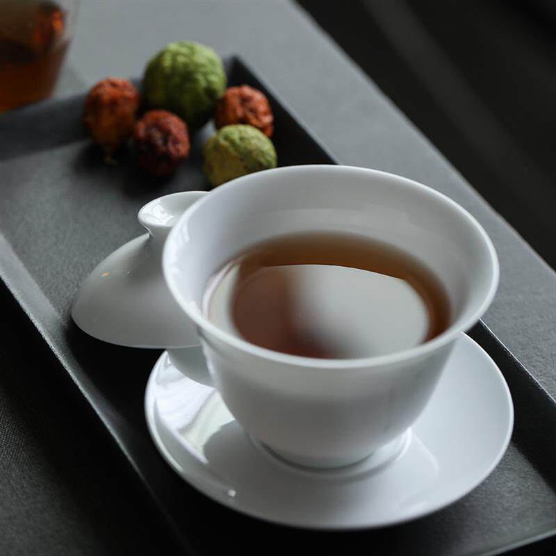 整套茶具套装景德镇陶瓷功夫茶具高白瓷亮白盖碗小茶杯六件套