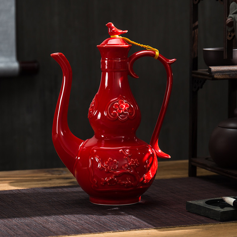 古典大号家用孔雀1斤酒壶陶瓷仿古中式酒具白酒分酒器套装复古风