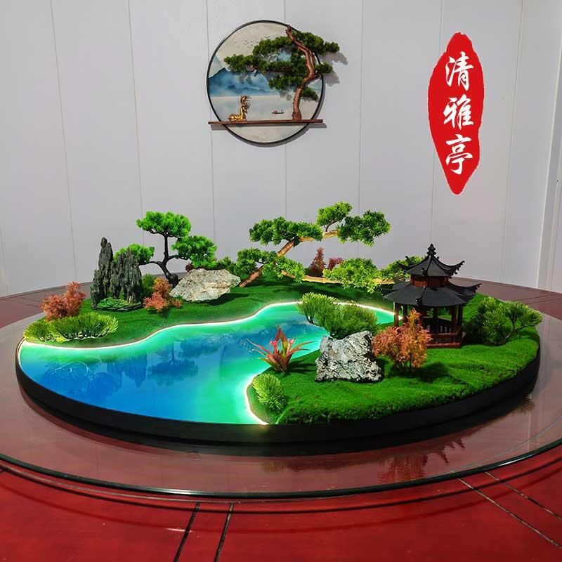 酒店餐桌中间摆花喷雾灯光遥控桌摆转盘花摆圆桌芯装饰盆景摆花