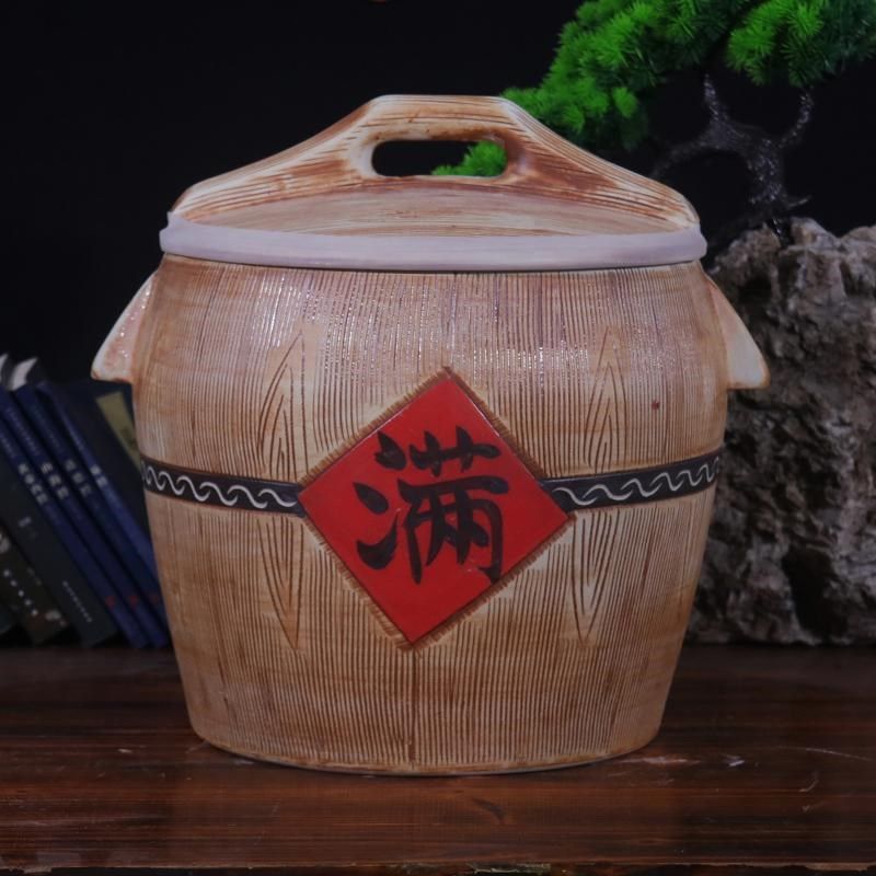 陶瓷米缸带盖家用米桶20斤防虫防潮复古田园风景德镇存杂粮面粉罐