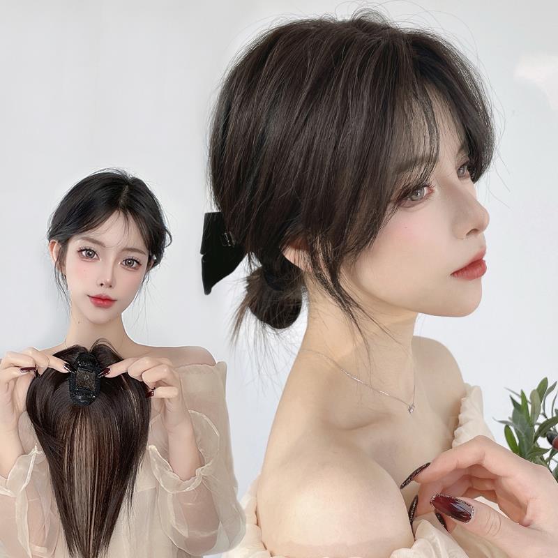 法式八字刘海假发女 头顶补发片自然无痕中分刘海真发假发片