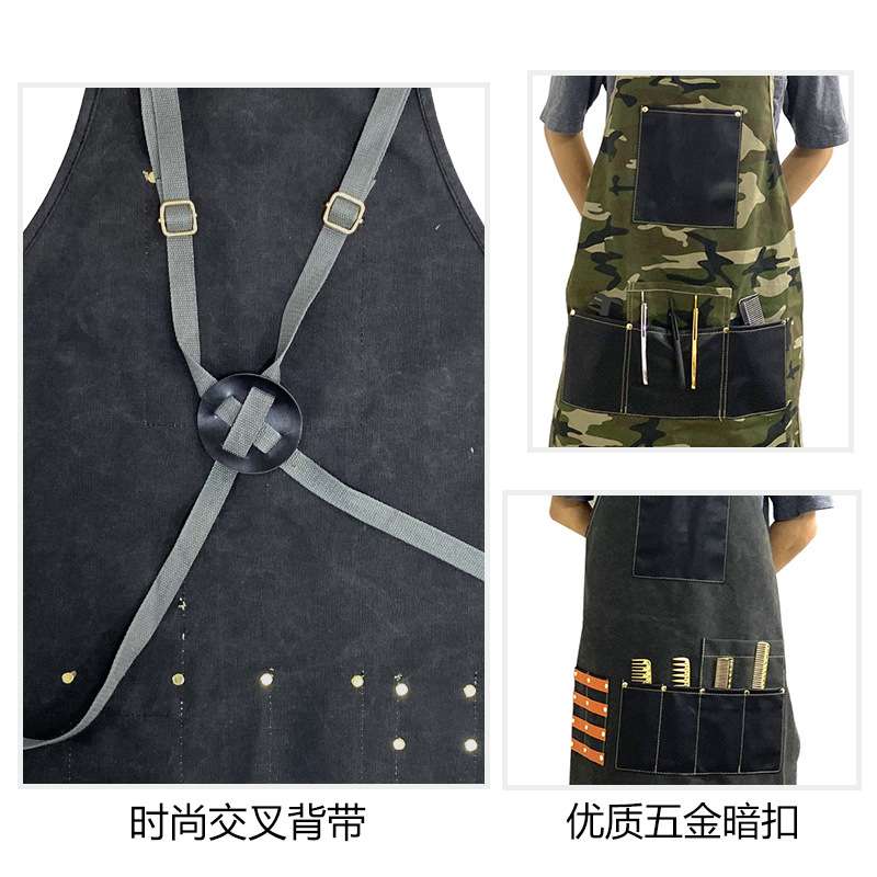 厂家发型师牛仔围裙logo印字高档理发店美发师烫染男女时尚工作服