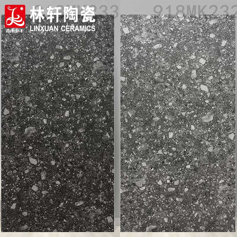 现代简约灰色细干粒面水磨石瓷砖客厅防污地板砖900*1800大板地砖