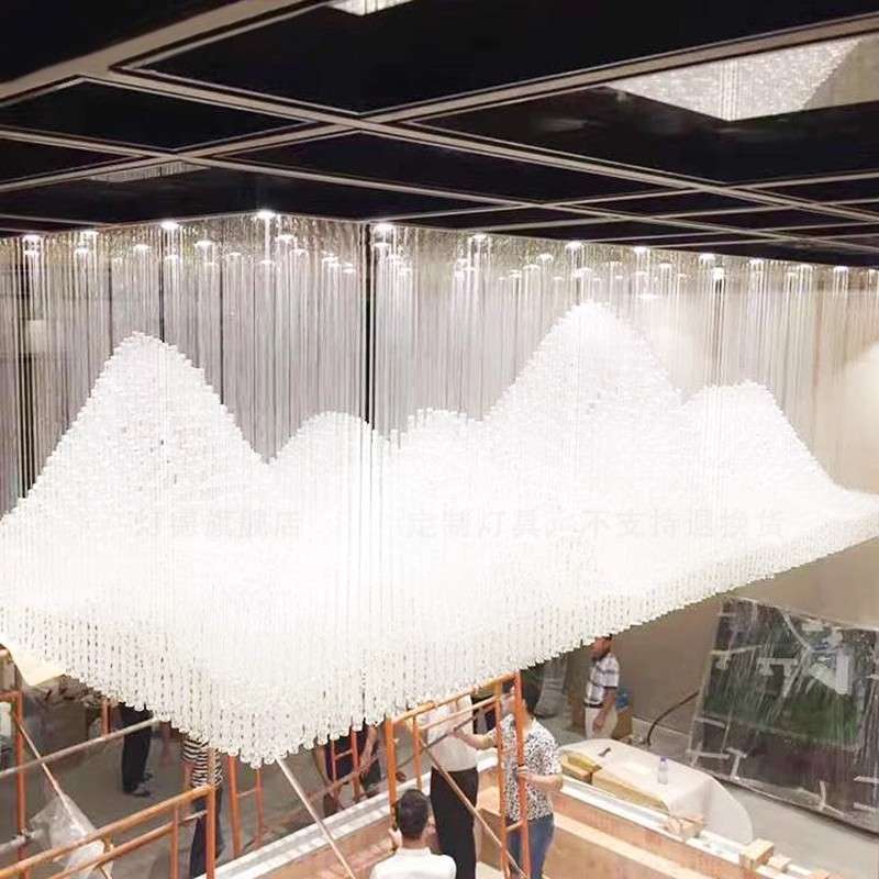 天亨吊灯酒店大堂宴会厅洽谈区工程灯荷叶彩色玻璃售楼部沙盘吊灯