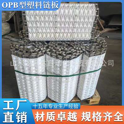 OPB塑料网带节距50.8不锈钢链条挡板传送带流水线塑料链板输送带