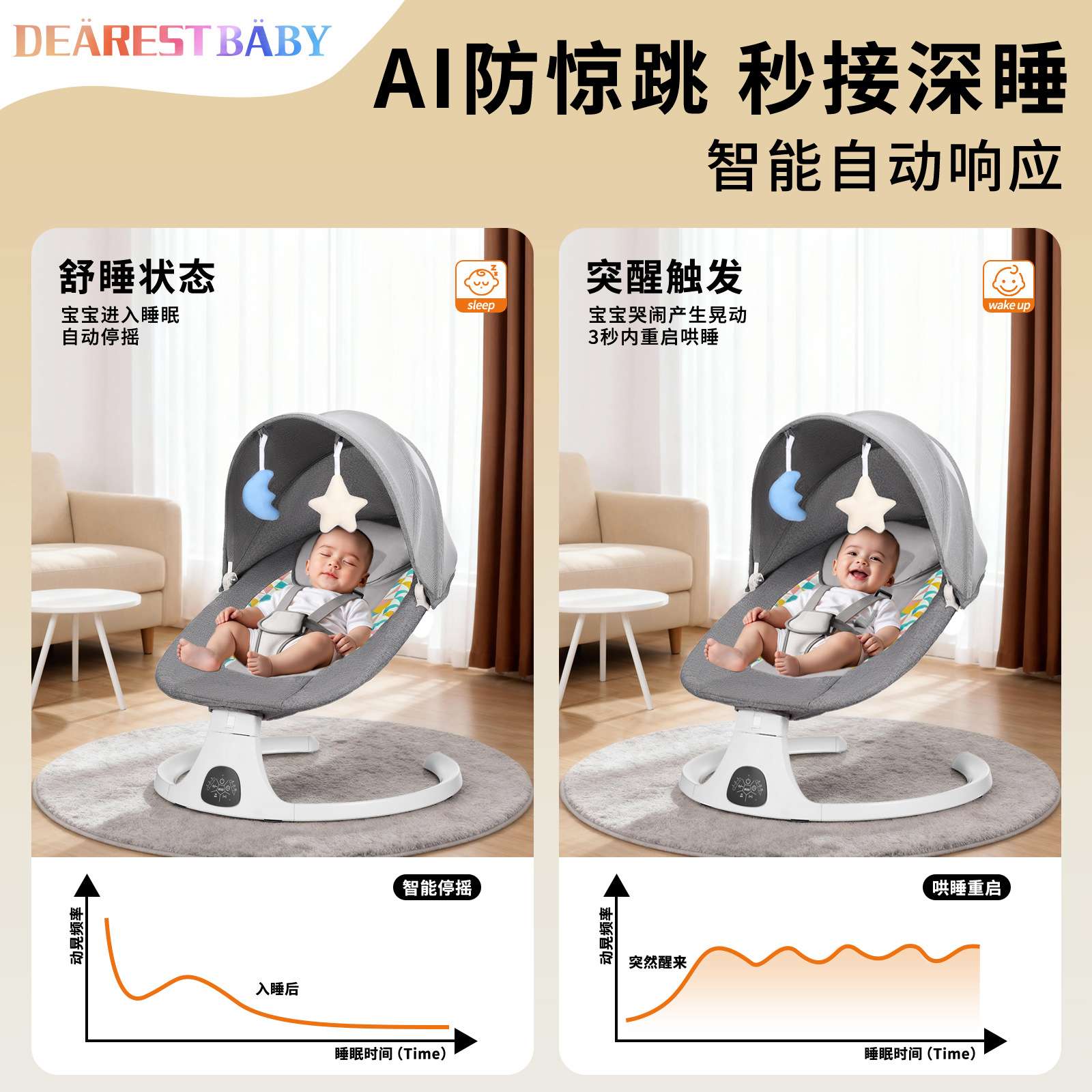 跨境一件代发电动婴儿摇椅哄娃神器宝宝摇篮新生儿安抚椅多功能