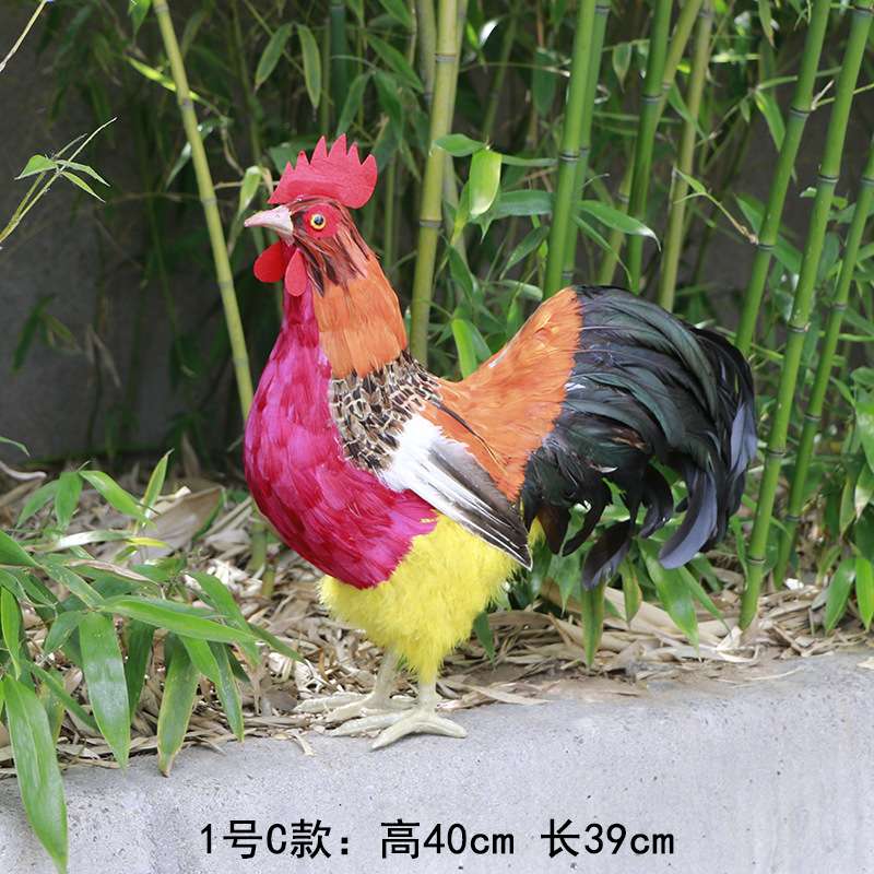 高40cm鸡年仿真大公鸡1:1真羽毛制作会叫打鸣公鸡装饰工艺品摆件