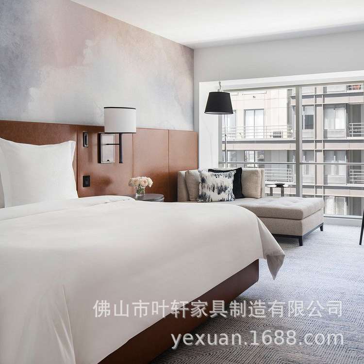 佛山源头厂家现代简约民宿公寓酒店家具配套床屏家居别墅皮艺软床