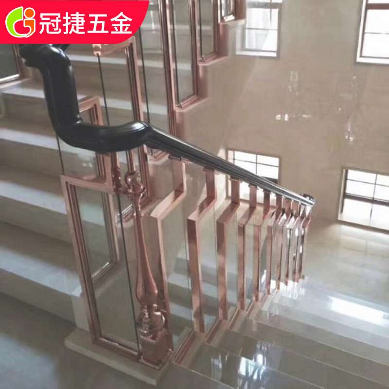 别墅楼梯扶手新中式玻璃护栏立柱室内家装不锈钢楼梯踏步立柱栏杆