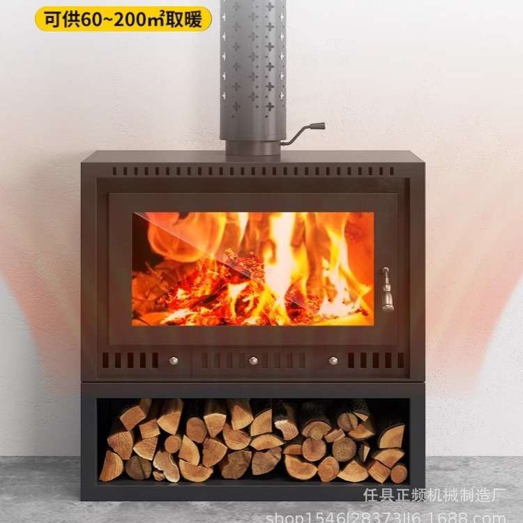 真火燃木壁炉木柴烧水民宿农村家用现代客厅室内取暖炉柴火炉壁炉