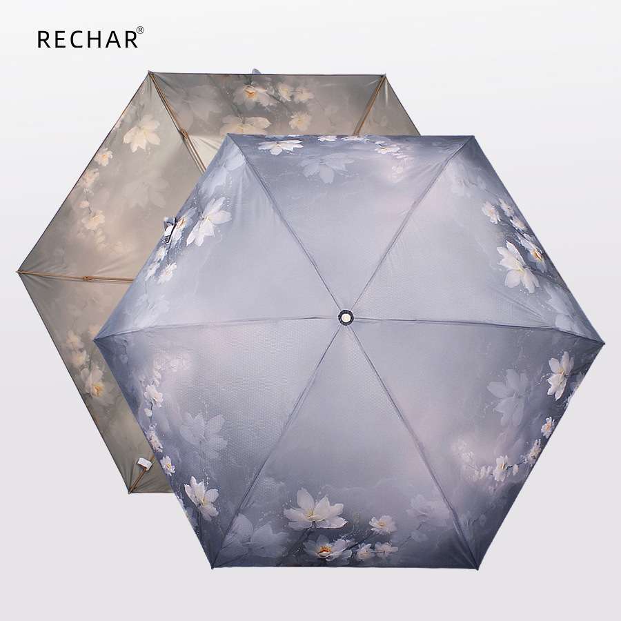 现货R5081电波纹绀色胶金铝五折太阳伞遮阳伞晴雨折叠超轻口袋伞