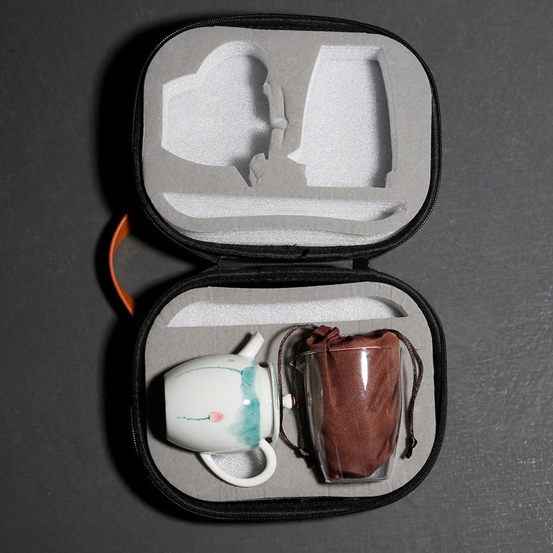 纯手绘荷花粉青瓷茶壶一壶四杯便携旅行套组功夫茶具套装