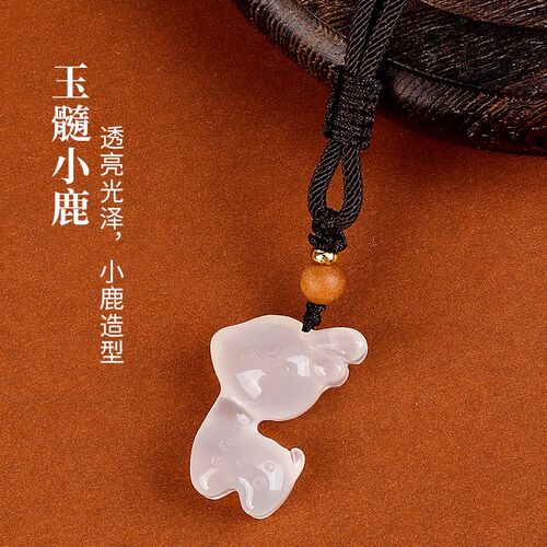 天然玉髓一鹿平安车内饰品挂件2025新款高级感玉石车载后视镜挂件
