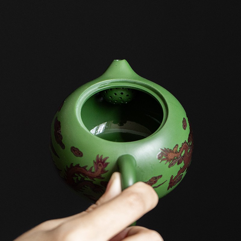 吴成志手作紫砂绿泥西施壶龙凤呈祥变色茶壶家用泡茶壶一壶二杯