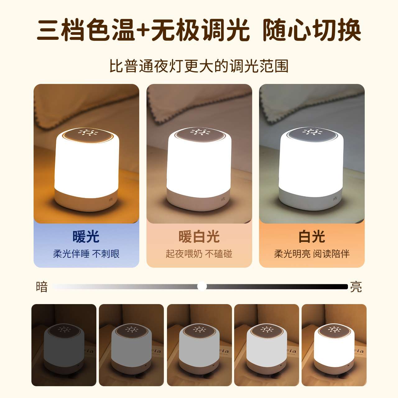 照明小夜灯充电卧室床头睡眠婴儿房喂奶夜间新生儿童台灯新款