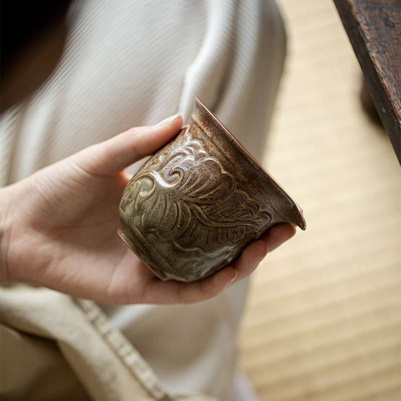 唐宋备前烧日式粗陶公道杯 茶道配件茶海 刻花仿古陶瓷分茶公杯
