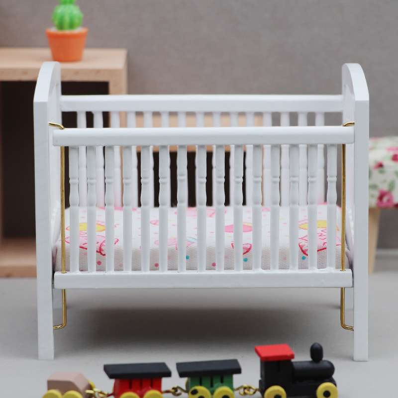 1:12娃娃屋dollhouse迷你家具模型微缩家具儿童房场景白色小人床
