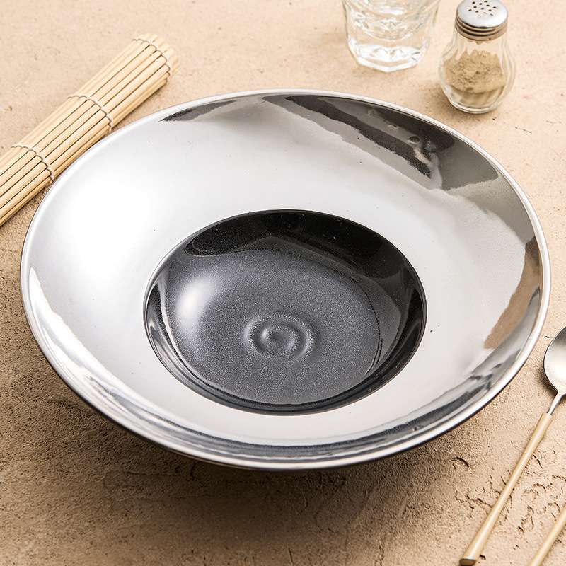 云纹乌金釉镀银西餐盘浓汤盘家用西式意面盘子高颜值酒店餐厅餐盘